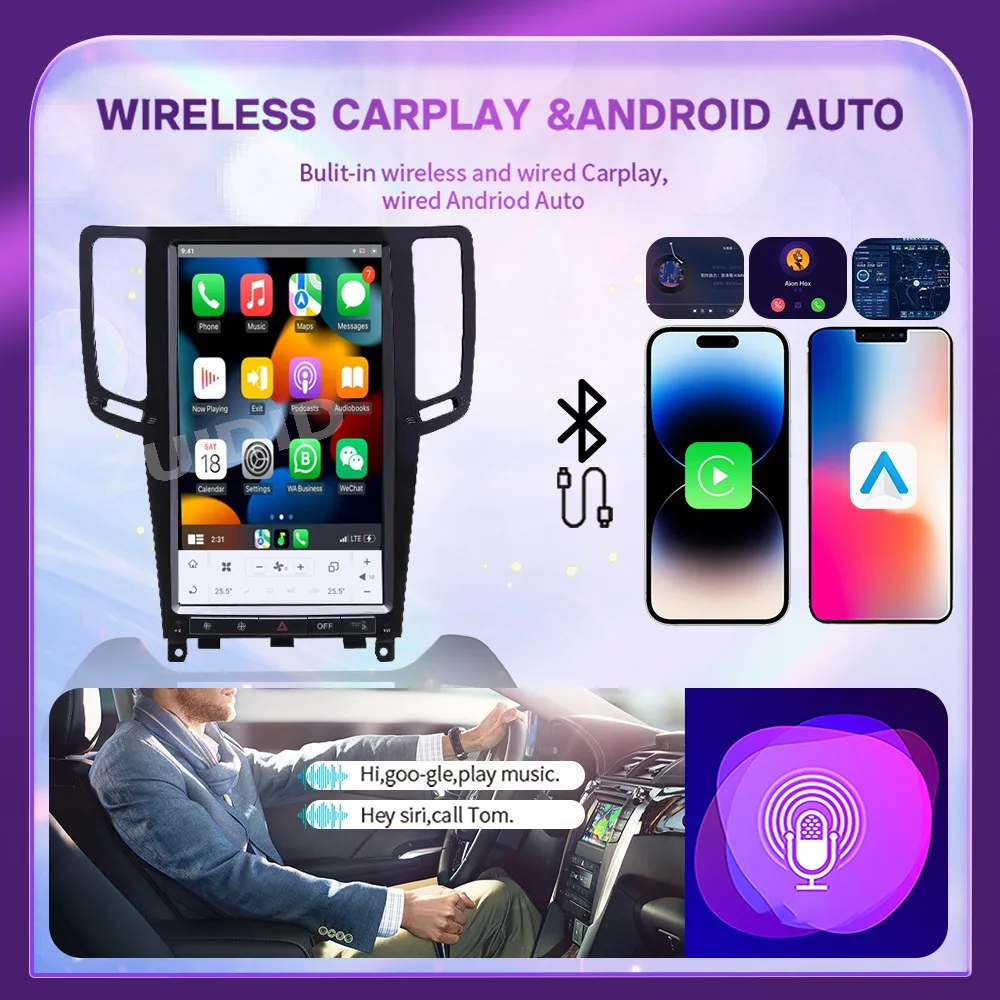 13.6 بوصة CarPlay لاسلكي لسيارة INFINITI G25 G35 G37 2010-2013 راديو الوسائط المتعددة Android14 مشغل شاشة تسلا للسيارة نظام السيارة الذكي الصوتي والملاحة بلوتوث 5G WiFi