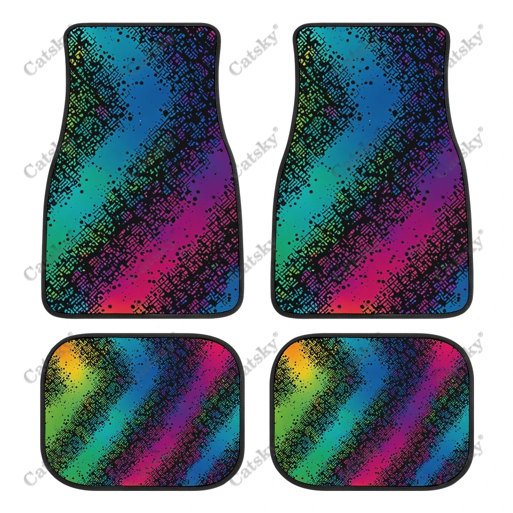 Random Rainbow Splats Car Auto Floor Mats Carpet, 4PCS Customized Cars Mat All Weather Automotive Vehicle Pad Stylish