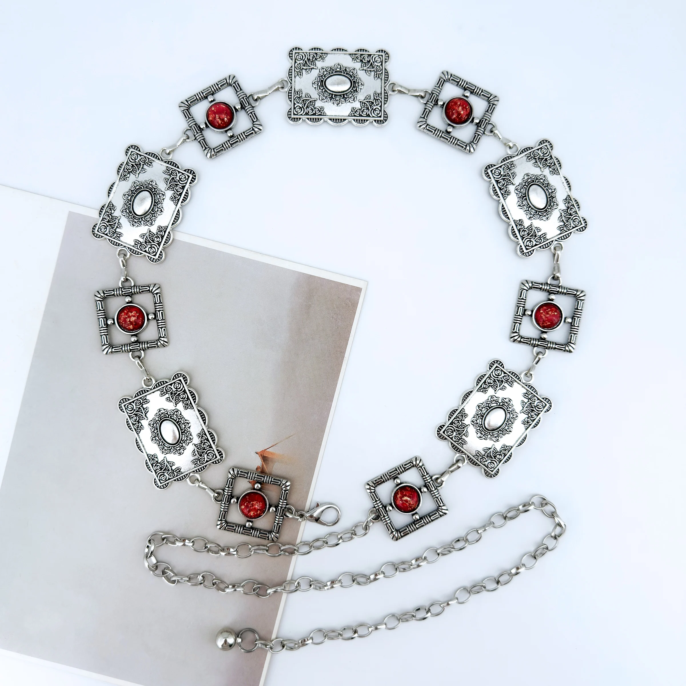1 Stück Taillenkette im Bohemian-Stil mit bunten Punkten und geometrischem Hohlmuster aus Zinklegierung für Damen, einzigartiges Kleidungsaccessoire mit High-End-Feeling – Detail 10