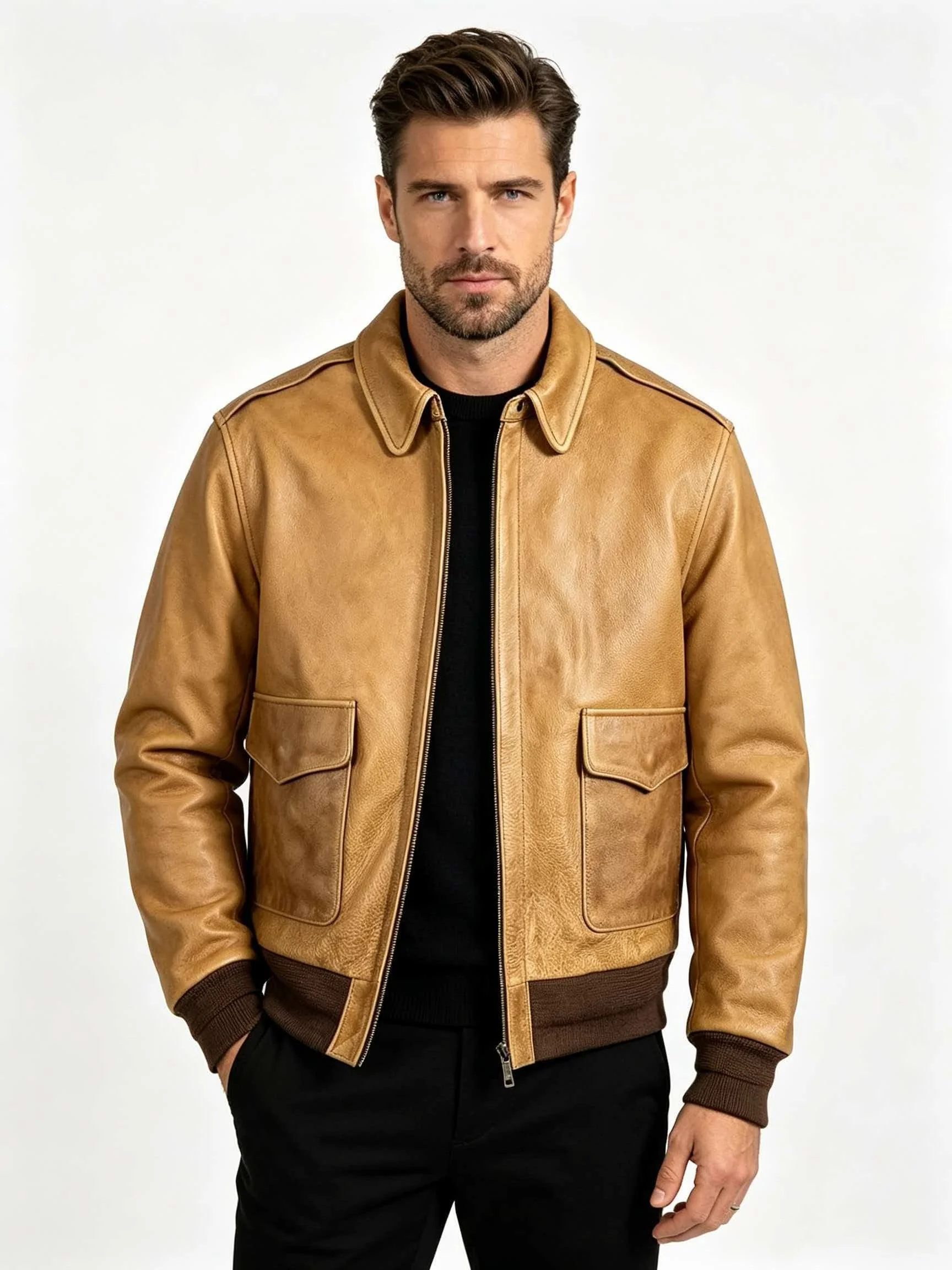 Yellow Winter Leather Jacket Men Retro Style Plus Size 5XL Genuine Natural Thick 1.7mm Cowhide Military A2 Flight Coat