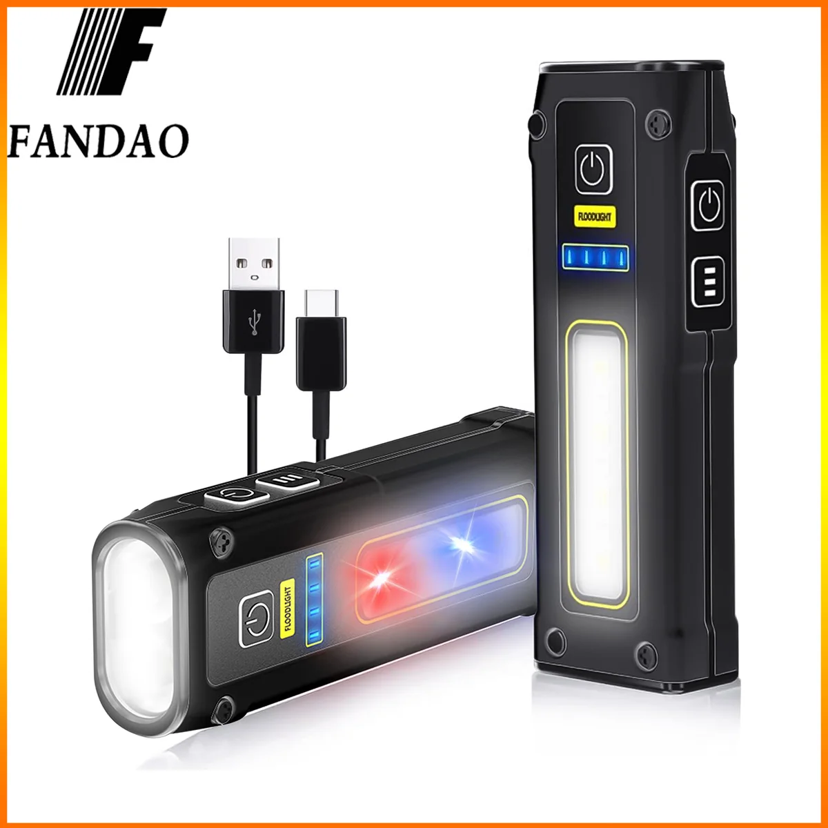 

FANDAO 2 Pack outdoor Portable Type-c Rechargeable LED Work Light Mini Magnetic Flashlights Car Repair Emergency Trouble Light