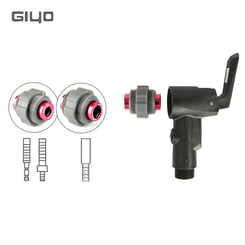 Giyo Bicycle Pump Adaptor with Pipe DVN T Model Bike Inflator Presta Schrader Nozzle w Hose MTB Road Bike Changeable Pump Valve