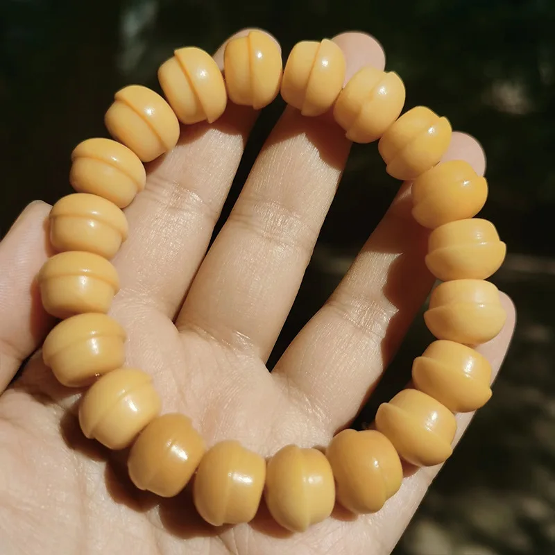 Ox Bone Yellow Chicken Grease Unisex Ethnic Style round Beads Flat round Beads Personalized Bracelet