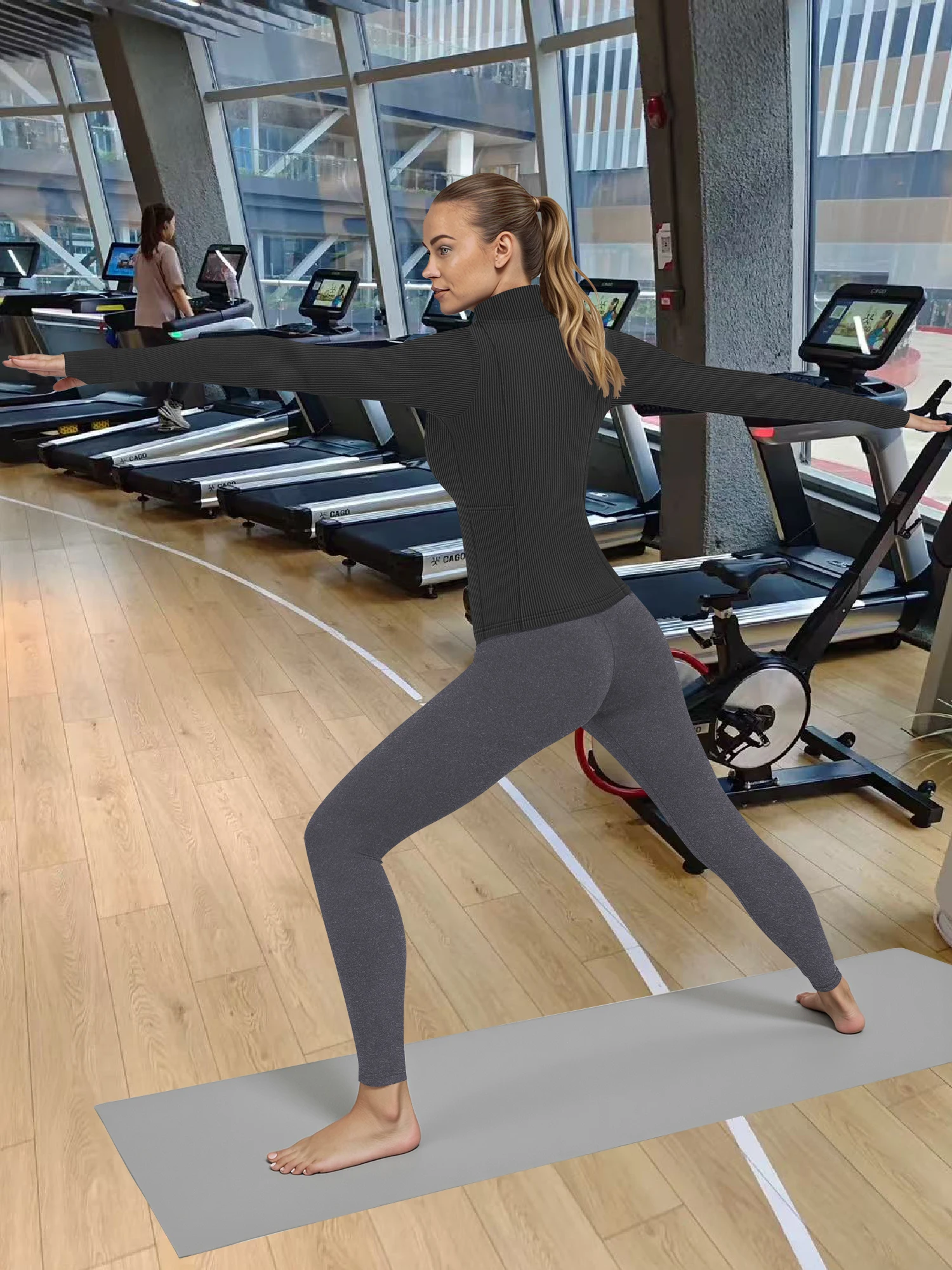 

Спортивная кофта на молнии с длинным рукавом, воротником-стойкой, ребристой отделкой, высокой эластичностью, облегающим кроем, быстросохнущая, дышащая, для йоги и фитнеса