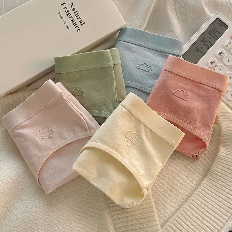 Soft Cotton Women Panties Macaron Color Cute Weather Pattern Mid-waist Underwear Triangle Panties Female Seamless Knitted Briefs