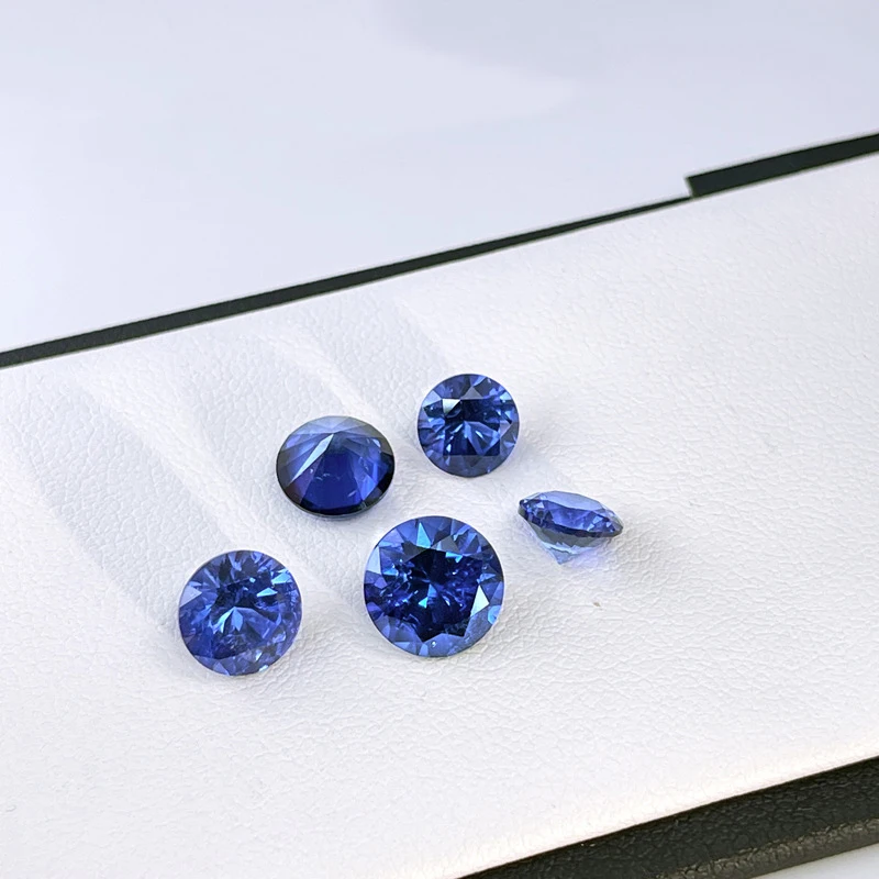 Lab-Created Pulled Czochralski Blue Sapphire Loose Gemstones Round Faceted Brilliant Cut Wholesale Price For Jewelry Making
