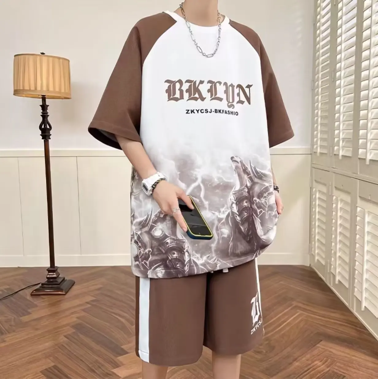 Volibear T Shirt Shorts Suit American Hip-hop Casual Men Set Loose Oversized Men\'s Suit M-7XL Summer Sports Top Shorts New 2023