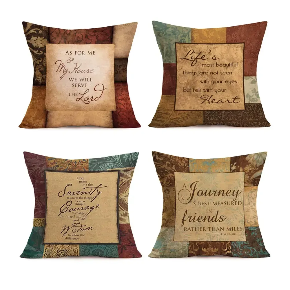 English quotations retro printed linen pillowcase sofa cushion cover home decoration can be customized for you 40x40 50x50 60x60