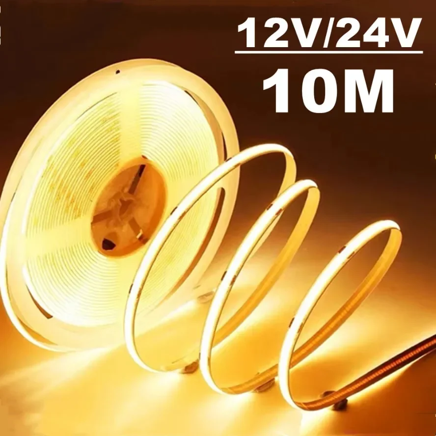 8m 9m 10m LED COB Strip 320LED DC 12V 24V FOB LED Lights for Room Bedroom Decor High Density Soft Flexible Neon Tape Light Lamp