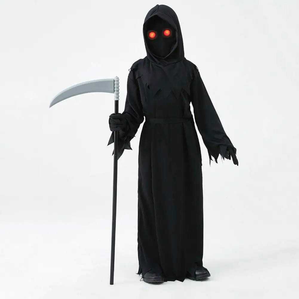 1 Set Grim Reaper Cosplay Carnival Party Death Costumes Terror Luminous Eyes Death Hook Sickle Robe Belt Halloween Costume Set