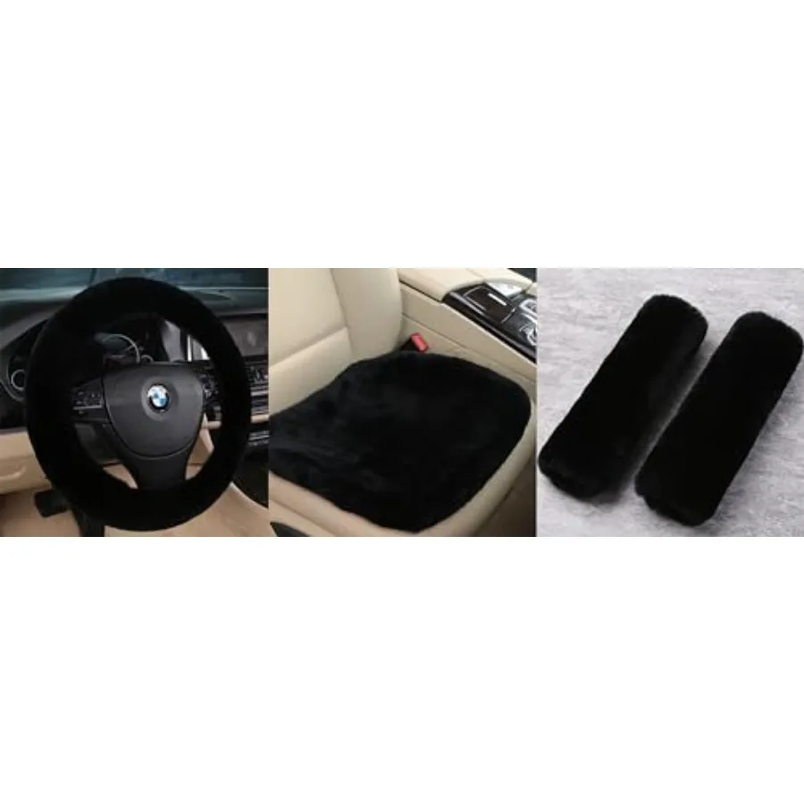 

Fluffy Fuzzy Genuine Sheepskin Car Seat Covers and Steering Wheel Covers and Seat Belt Covers