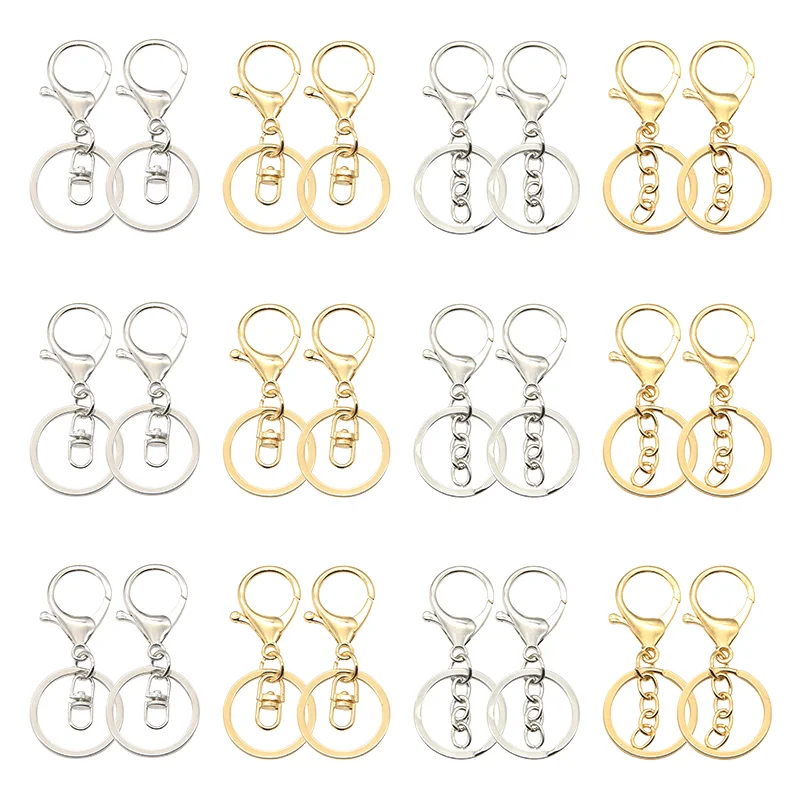 5pcs Lobster Clasps Swivel Hooks Clips Chain With Flat Split 30mm Key Ring For Jewelry Keychain DIY Crafts Making