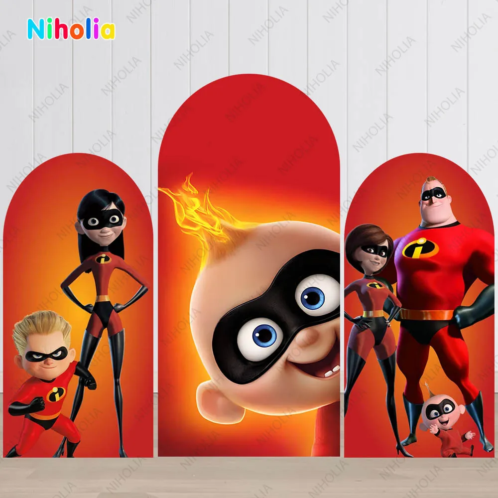 The Incredibles Arch Backdrop Red Cover Kids Birthday Decoration Party Photo Photograph Background Baby Shower Photo Booth