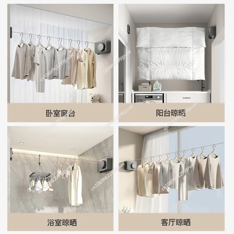 Wall Hanging Household Wire Telescopic Clothesline Rust-Proof Anti-Sagging Laundry Line for Indoor Outdoor Clothes Drying Rack