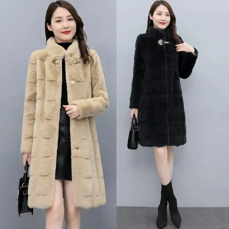 Faux Fur Coat Women 2022 Winter New Fashion Slim Versatile Faux Mink Down Collar Jacket Female Large Size Thick Warm Outerwear