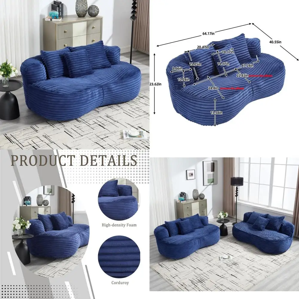 Large Comfy Corduroy Bean Bag Sofa with Backrest and Three Pillows for Lazy Lounge Floor Relaxation