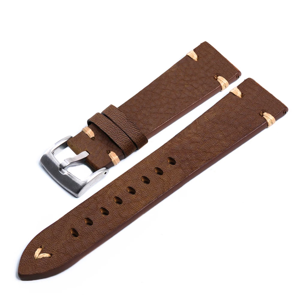 Genuine Leather Straps For Watch Vintage Italian Distressed Leather Smart Watch Band 20mm 22mm Men Watch Accessories