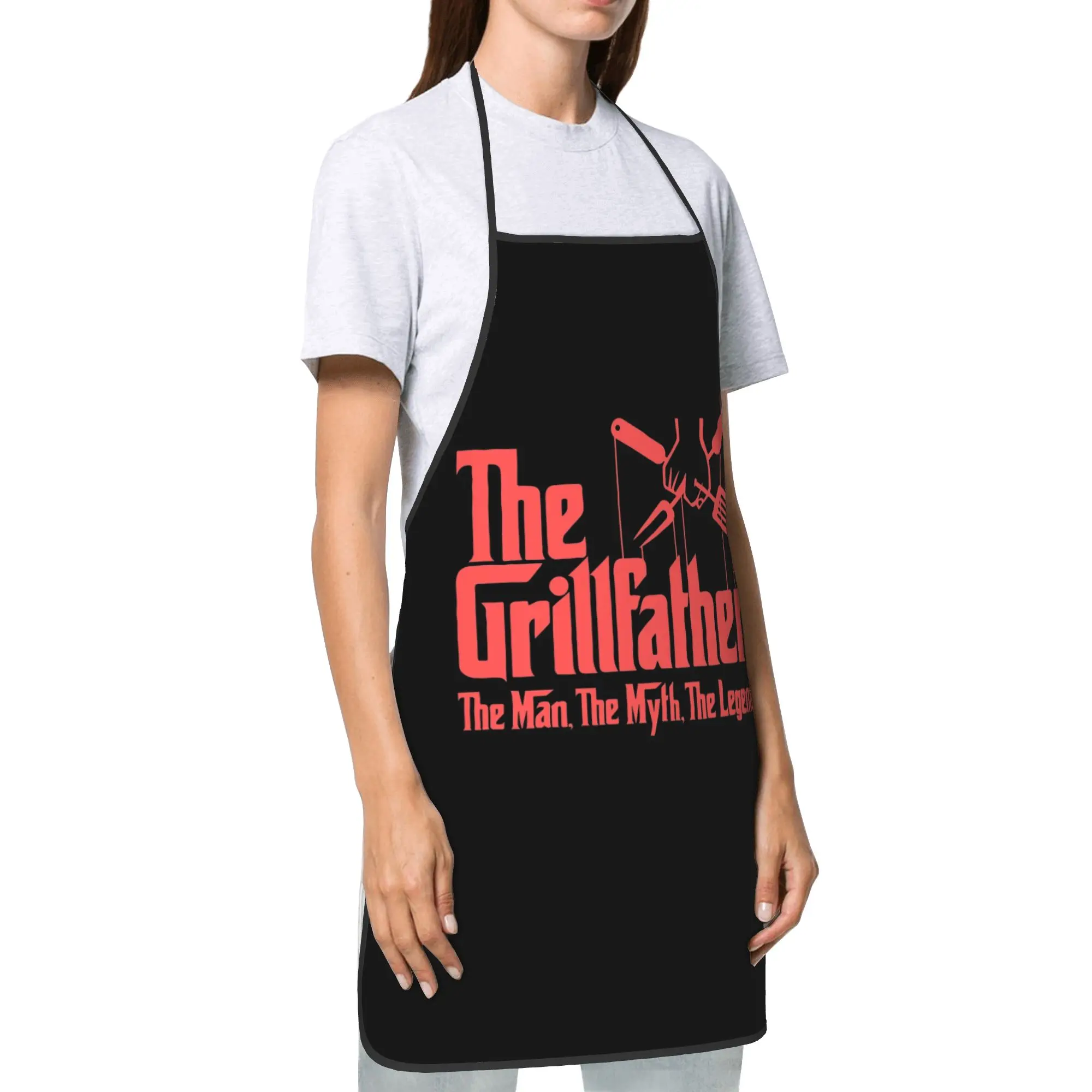 The Grillfather Funny Grill Chef Bib Apron Waterproof Polyester Cool Father BBQ Cooking Pinafore Unisex Adult Thin Baking