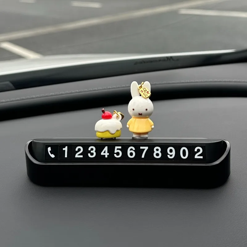 Anime Miffy Boris Car Temporary Parking Sign Phone Number Plate Moving Contact Ornament Dashboard Interior Decoration Creative - view 5