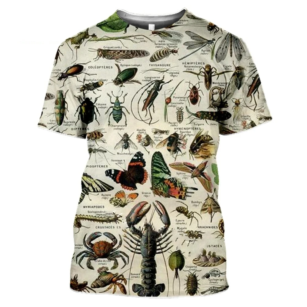 Summer New Variety of Insect Printing O-Neck T-shirt Fashion Street Fashion Elements Short Sleeve Comfortable Top