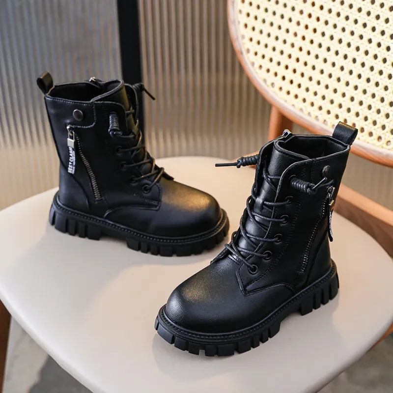 2023 Children Fashion Girls Boots Black Cute Classic Boys Ankle Boots Platform Britain Style Kids Boots Casual Breatheable Soft