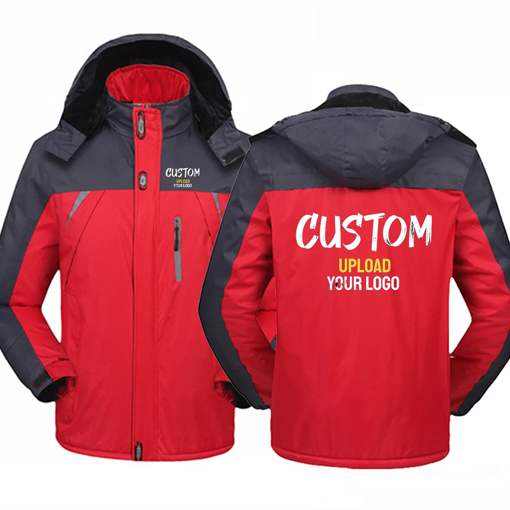 Personalized Custom Men's Winter Parkas Outdoor Jacket Thicken Fleece Warm Ski Climbing Men Thick Coat Camping Hiking Hoodies