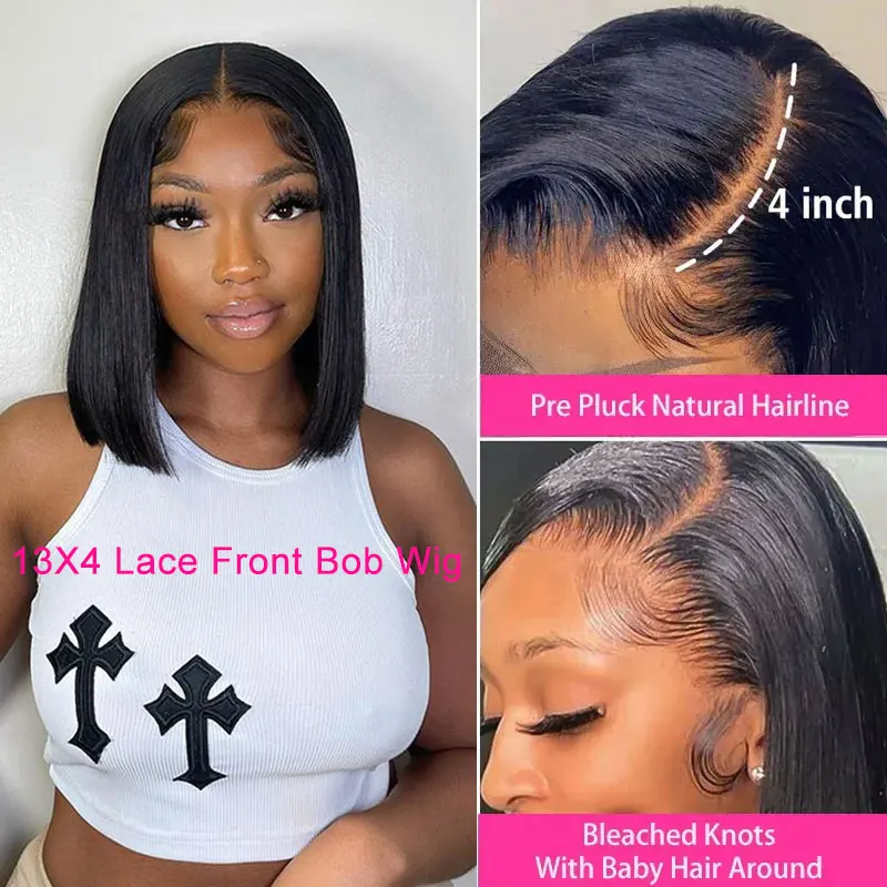 

Bob Wig 13x4 lace front human hair wig Pre Plucked Brazilian Human Hair Straight Wig for Women 4x4 Lace Closure Wig