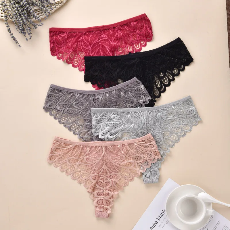 Sexy Lace Lingerie Fashion Bow Women Underwear Hollow Embroidery Breathable Comfortable Panties Solid Color Enticing Girl Briefs