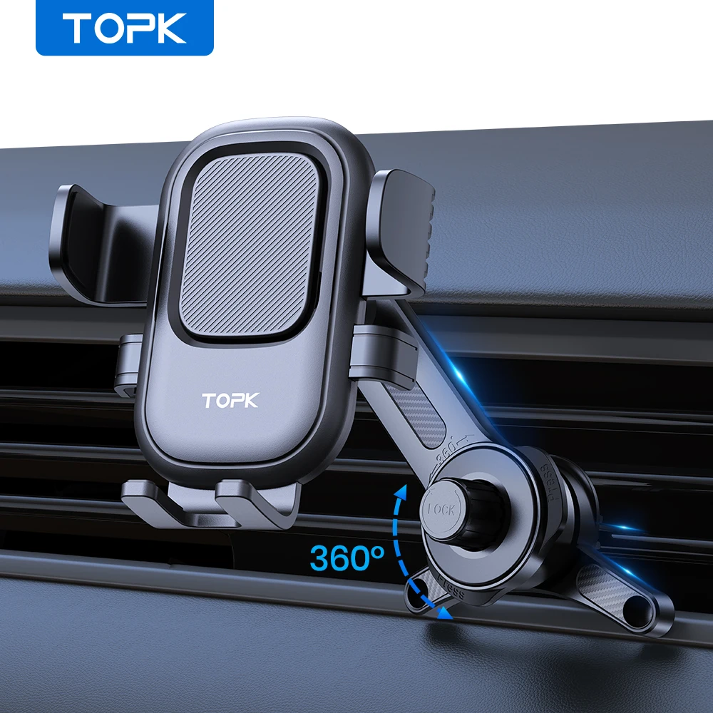 TOPK Autotelefonhalter für Lüftungsschlitze, Metallhaken, ausziehbarer Armhalterung, Ständer für iPhone 15 14 13 Pro Max, Samsung Xiaomi Universal