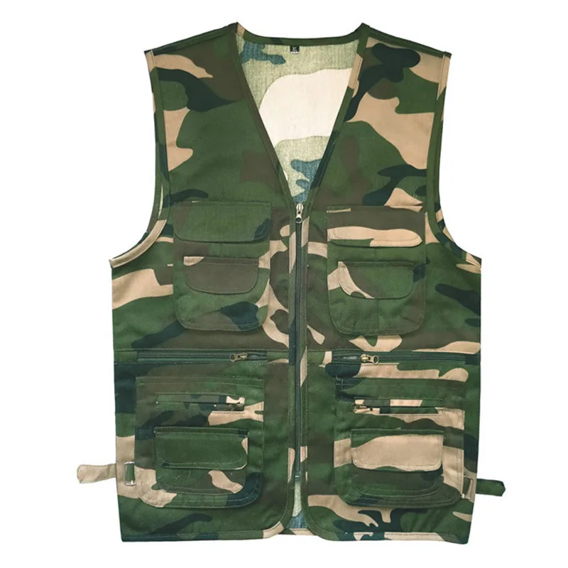 

Mens Casual Multi Pocket Camouflage Cargo Vest Summer Photograph Waistcoat Cotton Baggy Fishing Sleeveless Jackets