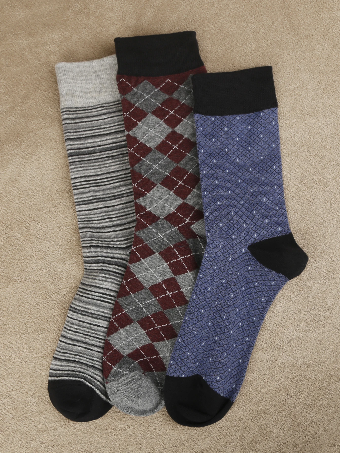 1/3Pairs Mixed Pack Men Polyester Mid Calf Socks Vintage Argyle Stripe Geometric Pattern Casual Dress Socks