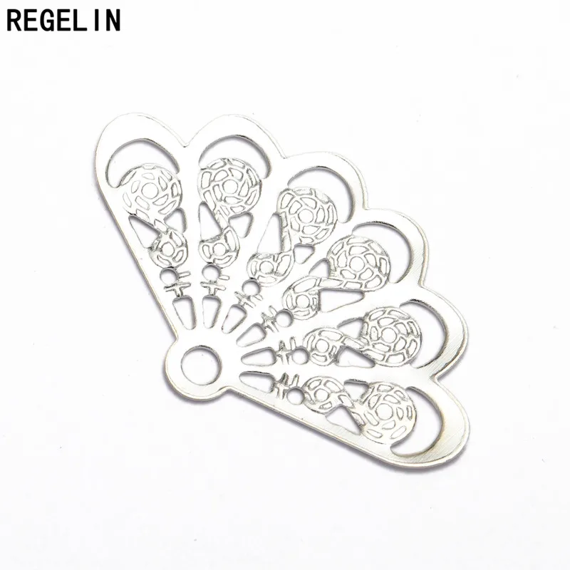 REGELIN 20pcs/lot Vintage Style 6 Colors Copper Fan Shape Filigree Hollow Charms Jewelry accessories DIY Components 14*23mm