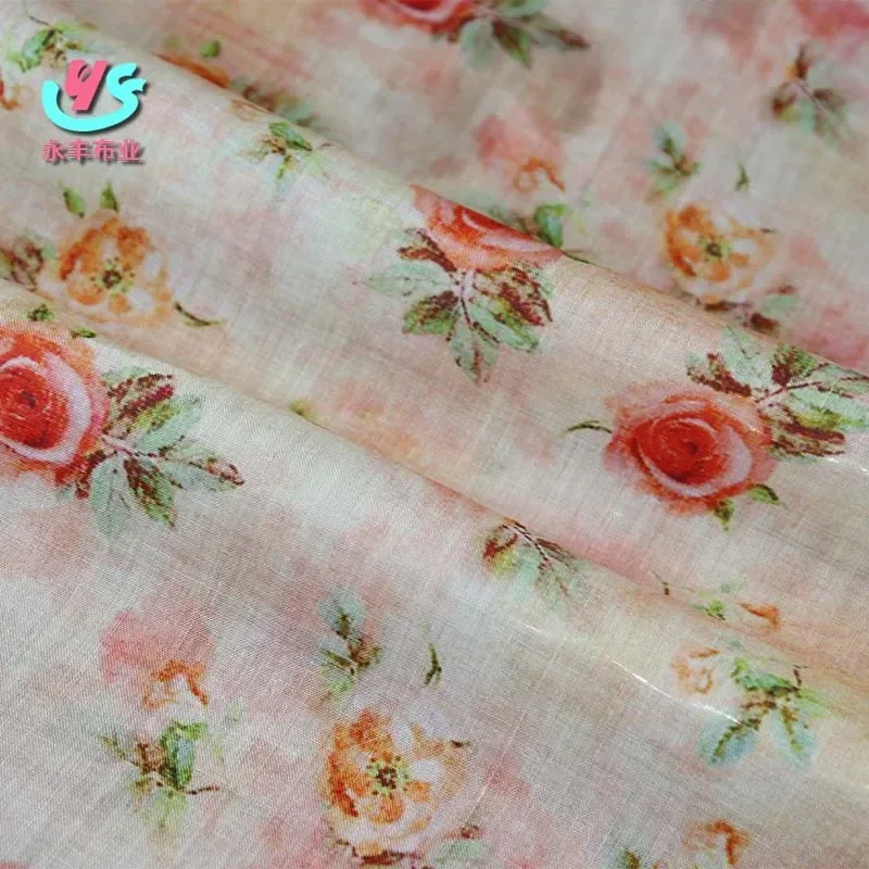 

Starlight 2022 Pure natural ramie digital printed Fabric Dress Long skirt Women's top shorts Summer robe handmade sewing diy