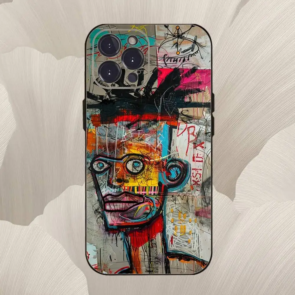 حافظة هاتف J-Jeans Michel B-Basquiats لهاتف iPhone 16,se4,15,14,13,12,11,Pro,X,XS,Max,XR,Plus,Mini غطاء أسود ناعم