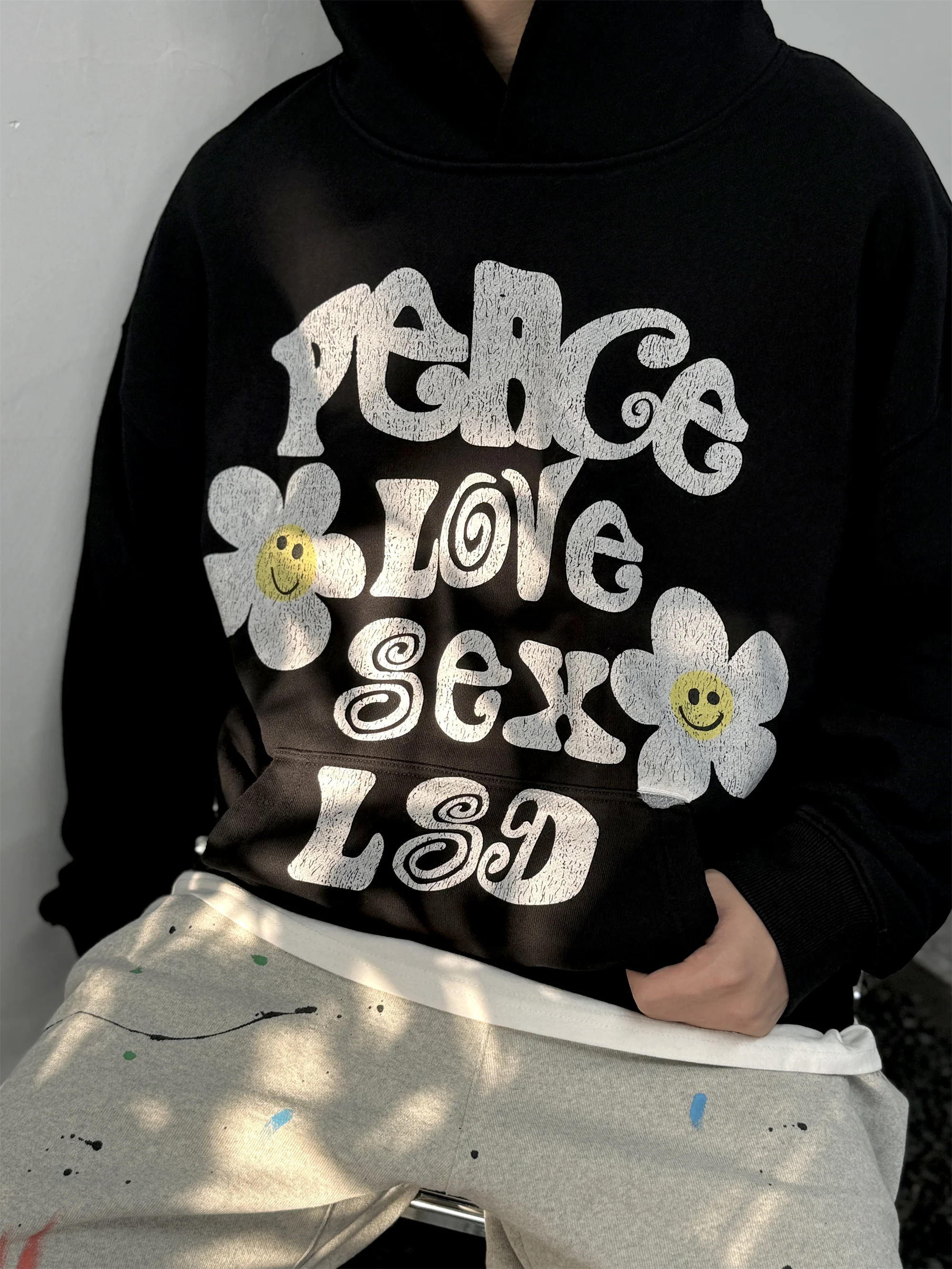 2024 Vintage readymade Style Letter Flower Print Quality Loose Oversized High-Street Cotton Hoodies Sweater Pullover