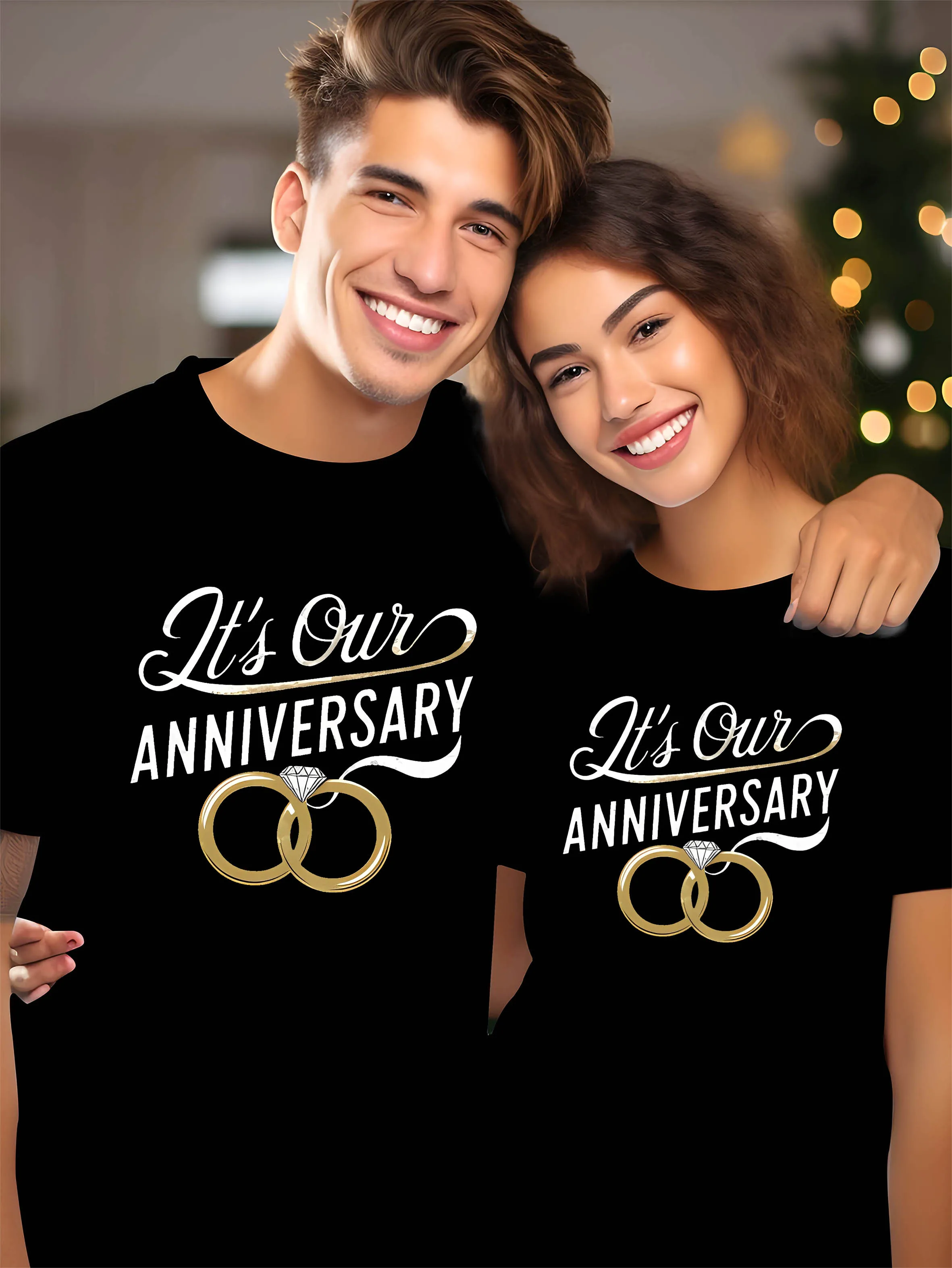 

2-piece Valentine's Day T-shirt - Trendy T-shirt, printed with "Our Anniversary" 100% cotton T-shirt