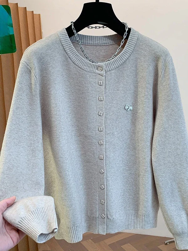 

Loose Long Sve ey Dog Knitted Sweater Cardigan for Women Casual Sle Winter Faion plus Size Open Front Knit Top