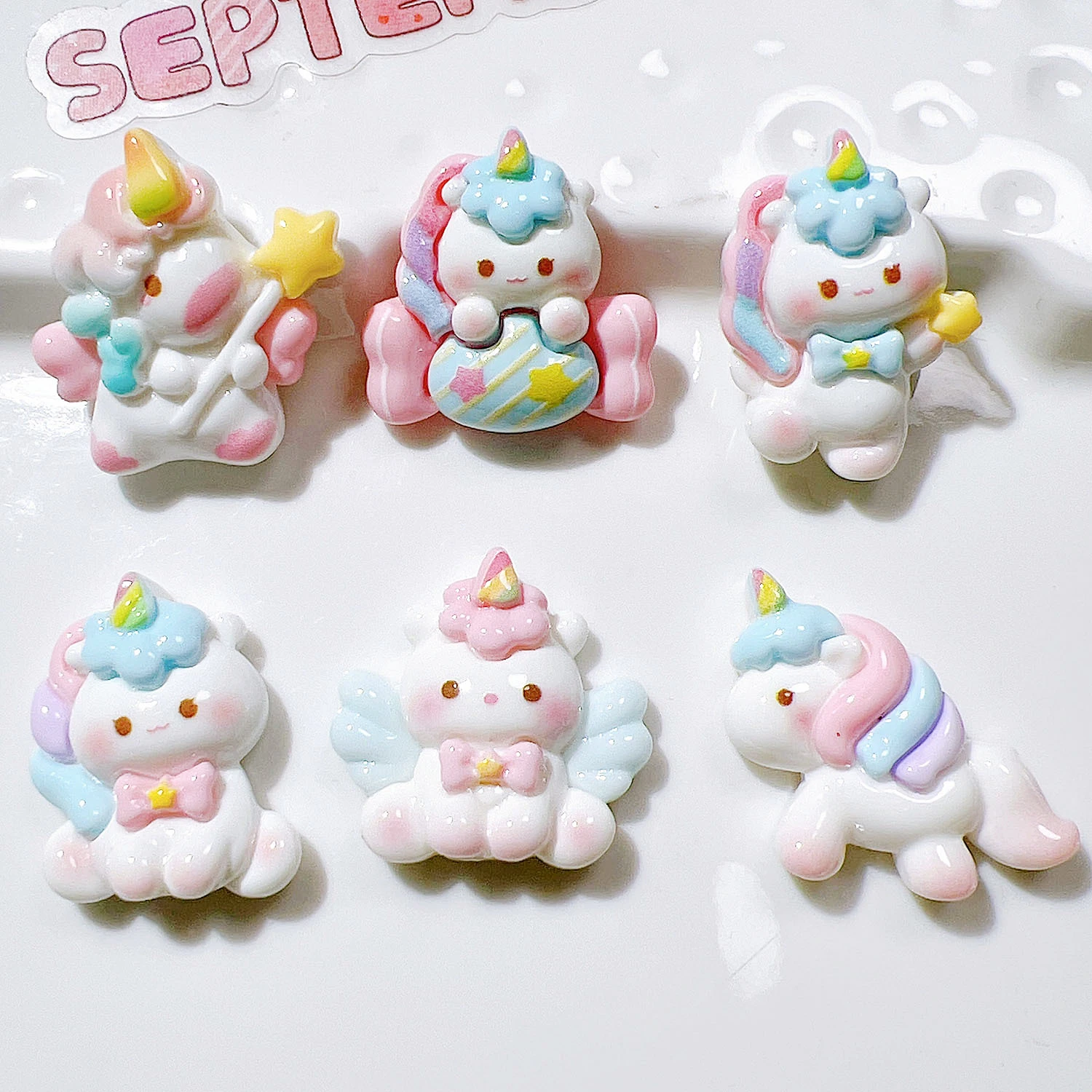 12Pcs/Lot Candy Rainbow Unicorn Charms Cute Cartoon Fake Food DIY Resin Sweet Flatback Cabochon Jewelry Pendant Homemade Gift