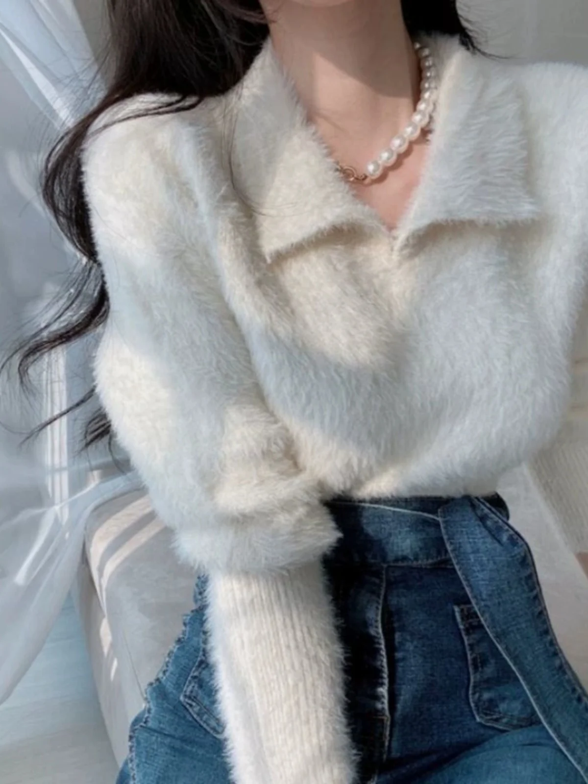 

Soft Mink Ne Sweater Women's Spring Autumn Loose Fit High Waist ort Sle Inner Wear Outerwear Comfortable Long Sve