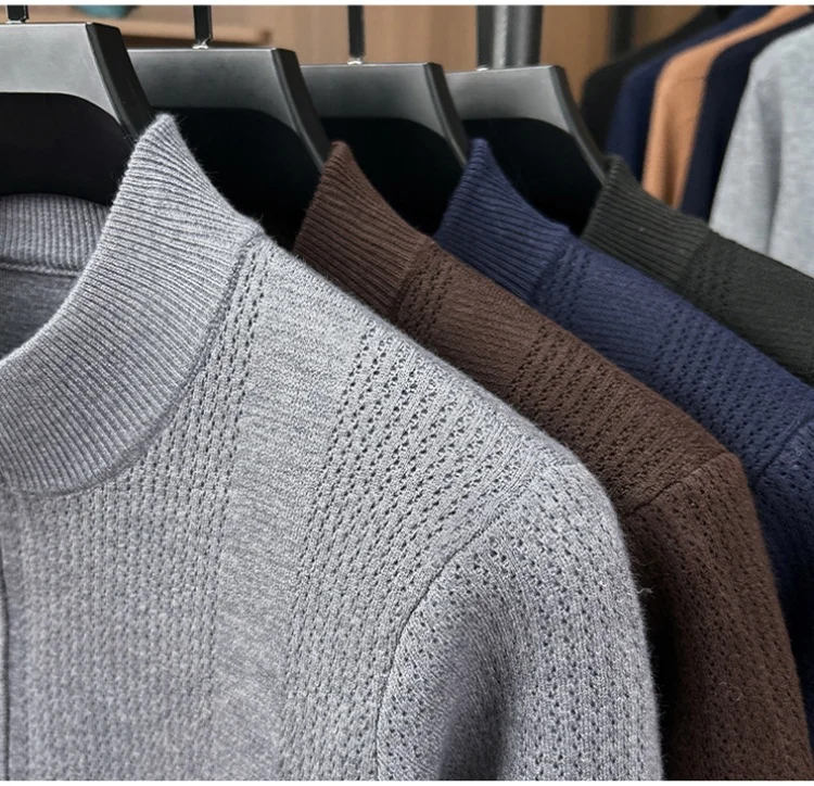 Hochwertige Reißverschluss Kragen Pullover Männer Neue Trend Persönlichkeit Streifen Zipper Herbst Winter Komfort Warm Stricken Sweater – Detail 17