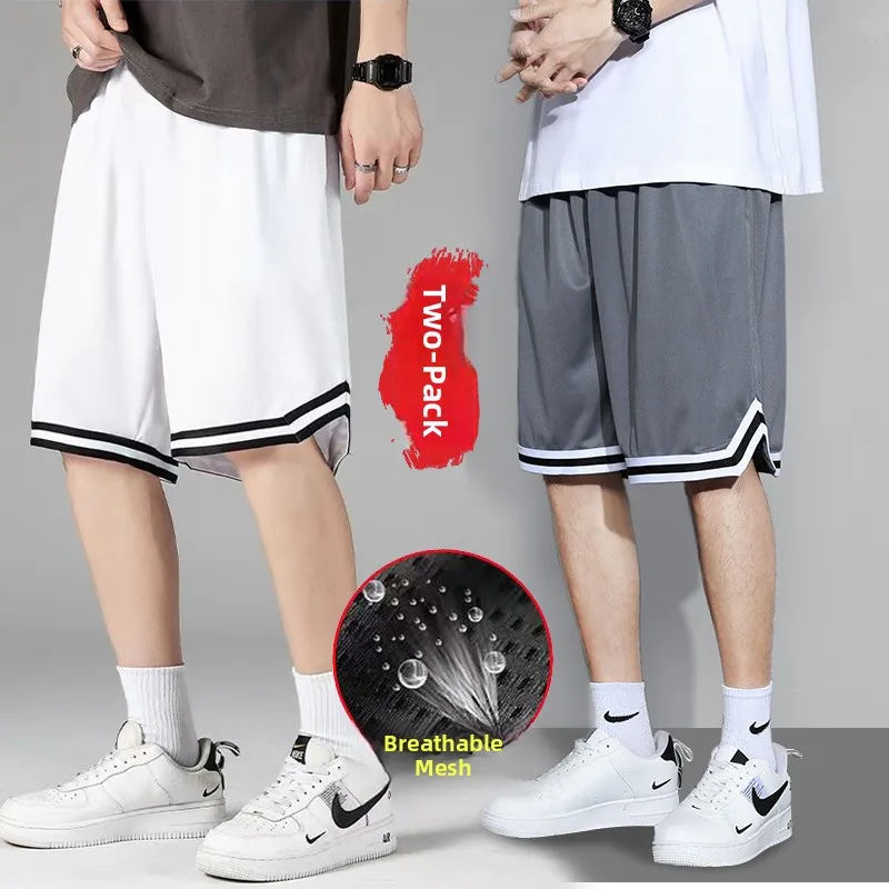 

Мужские летние спортивные шорты свободного кроя, быстросохнущие, повседневные, пляжные, из ледяного шелка, для бега, средней длины, для подростков, модные