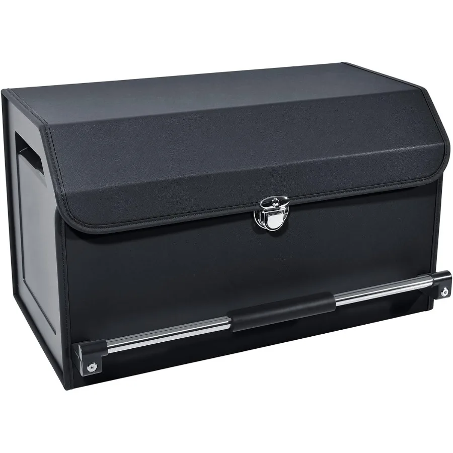 

Органайзер для багажника автомобиля Кожаный органайзер для багажника для внедорожника с крышкой и прочной ручкой Органайзер для хранения автомобиля черный 20,47 x 11,42 x