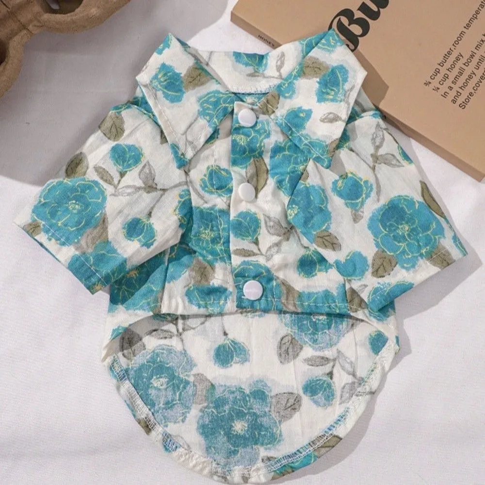 

Cute Flower Pattern Dog Shirt Breathable Thin Cat T-Shirts Collared Style Soft Fabric Su Dog Clothes Outdoor Activities