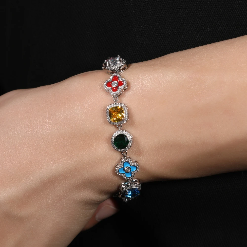 

THE BLING KING маслокапельный цветок циркон браслет ожерелье ледяной кристалл эмаль цветной циркон браслет для женщин хип-хоп ювелирные изделия