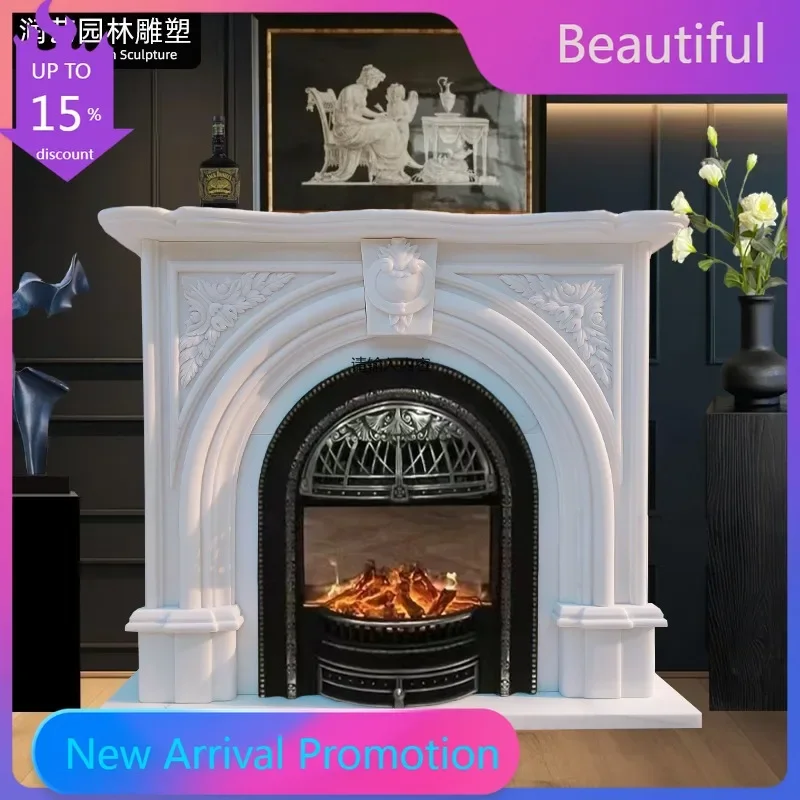 02M Marble fireplace marble French arch living room stone fireplace natural mantel