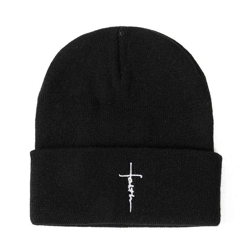 Unisex Winter-Radmütze, schwarz bestickt, Strickmütze, warm, für Herren und Damen, Outdoor-Mütze
