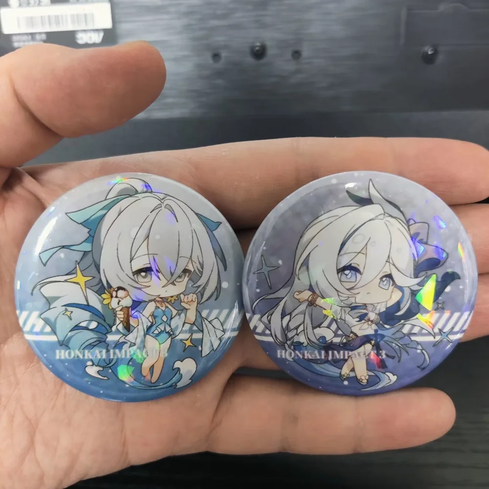 Honkai Impact 3 Anime Figures Elysia Raiden Mei Cosplay Metal Laser Badge Bronya Zaychik Character Cute Bag Decor Pins Xmas Gift