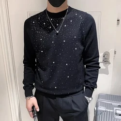 Ins Trendy Brand Men's Sweater Starry Sky Hot Diamond Pullover Winter Cool Slim Fit Korean Sweatshirt Base Shirt Homme Clothing