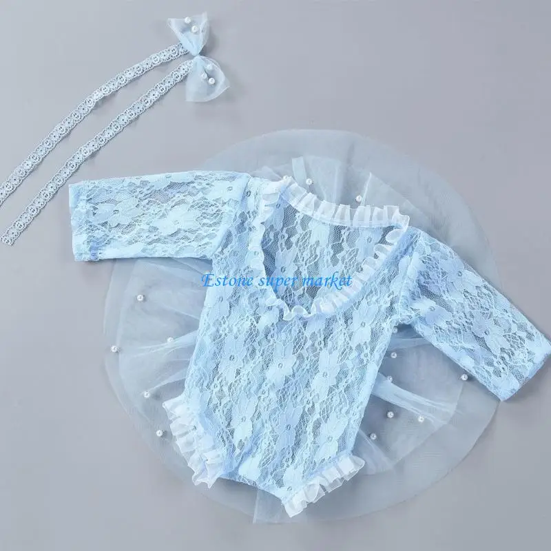 

090B Newborn Shower Photo Props Skin Friendly Hand-Knitted Bodysuits Photoshoot Props