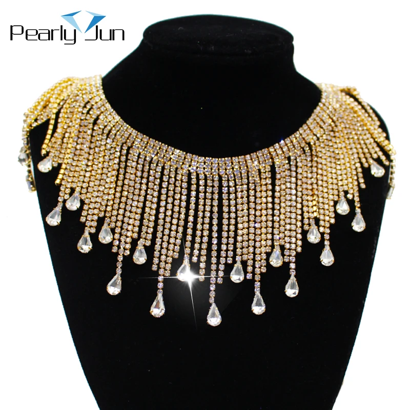 1/5 Yards DIY Glass Teardrop Rhinestone Tassels Metal Chain Crystal Gold AB Fringe Dancing Dress Shinning Trimming Strass ML124